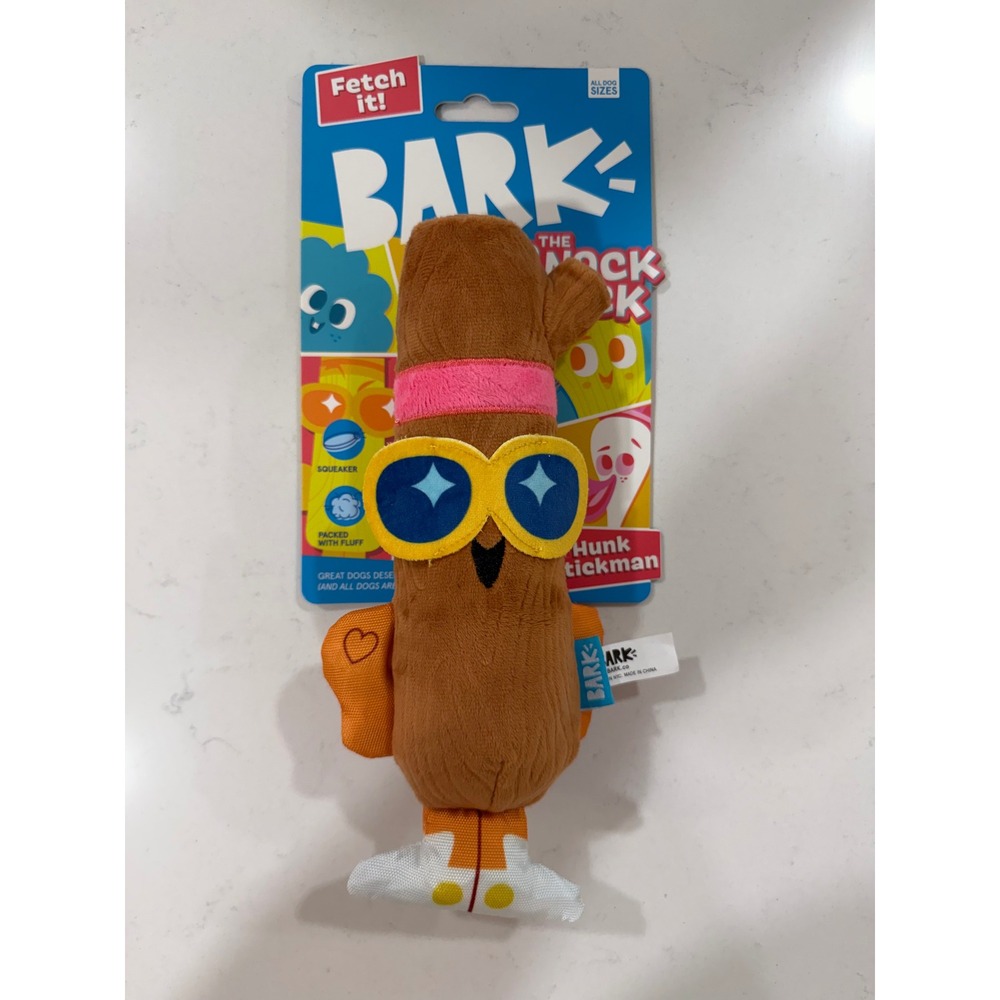 Bark Snack Pack Hunk Stickman Squeaky Crinkle Plush Dog Toy